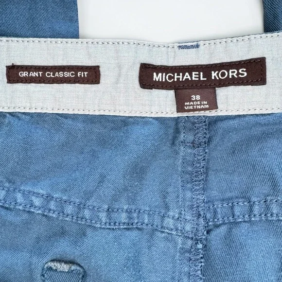 Michael Kors Grant Classic Fit Mens Blue Twill Pants Size 38 Straight Leg Used - Picture 3 of 8